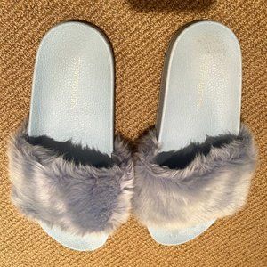 Light blue fluffy slides